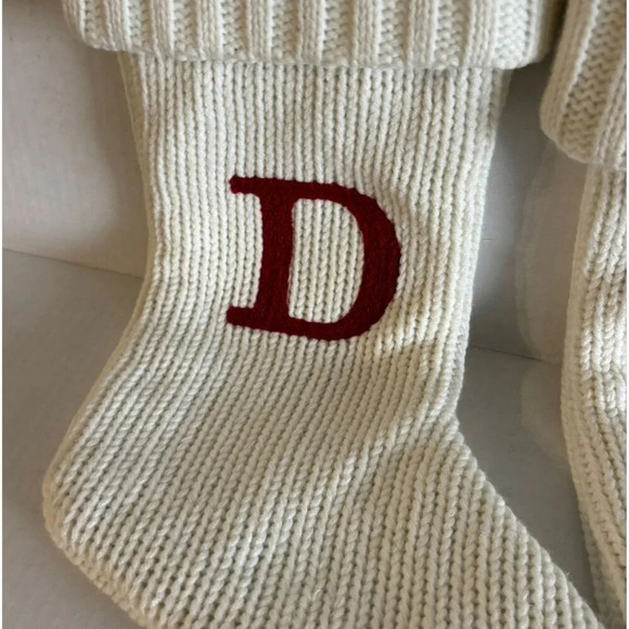 Christmas Holiday Winter Thick Monogram Letter Stocking Off White Sz 16"x10" - Picture 5 of 8